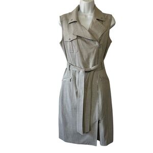 Calvin Klein Women’s Gray Sleeveless Moto-Style Tie Front Trench Dress- Size 8